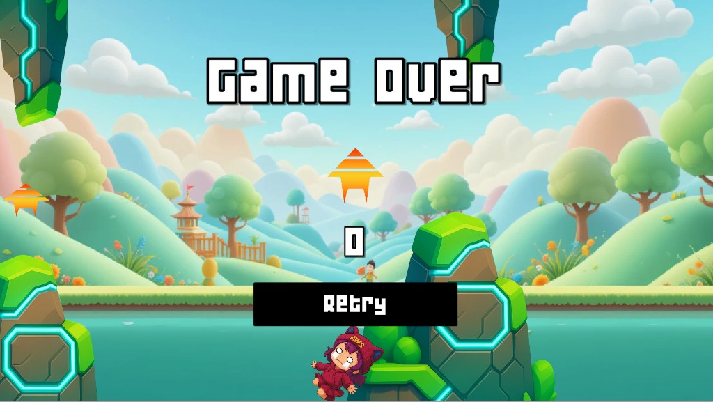 Game over screen with AWS-branded mascot