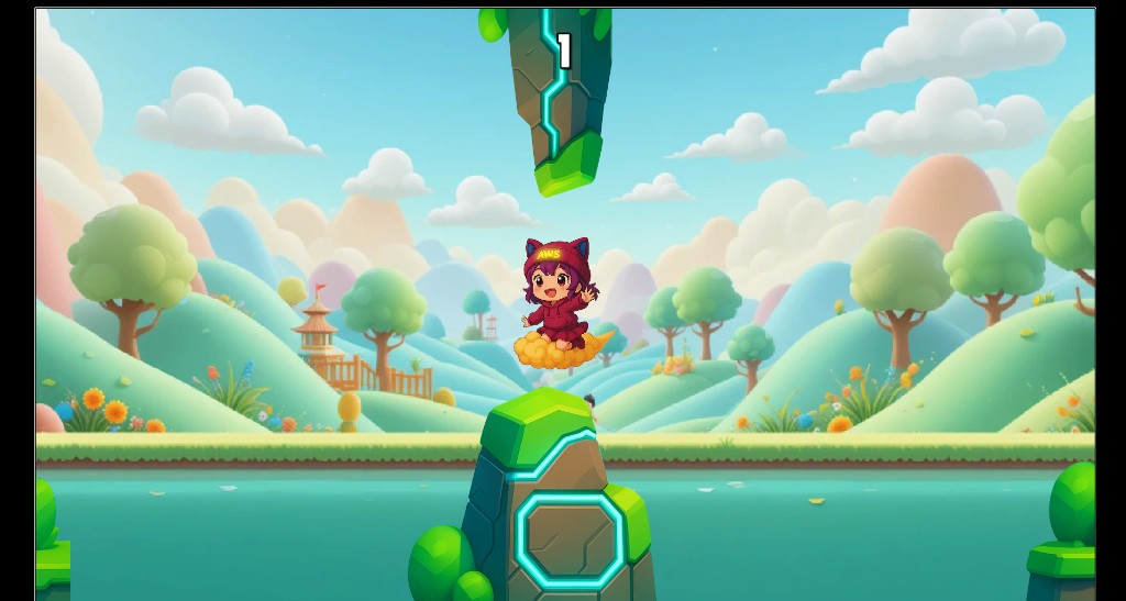 Gameplay flying between obstacle pillars