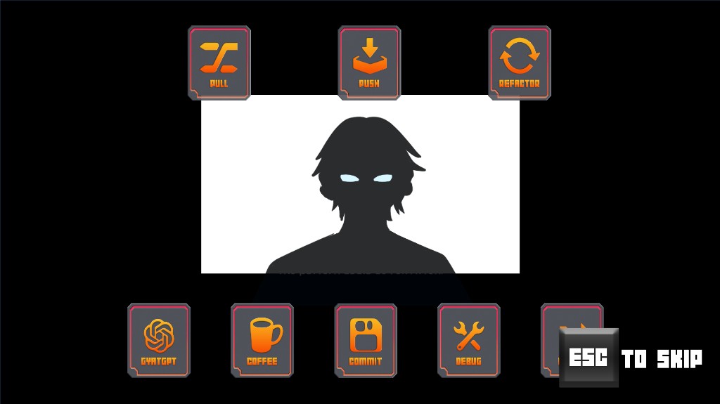 Character selection with programming-themed abilities
